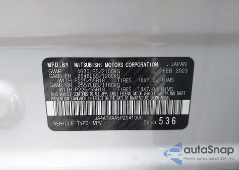 2023 Mitsubishi Eclipse Cross Le S-Awc from USA, damaged, VIN JA4ATVAA5PZ041000